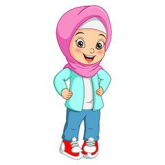 Wall Mural - Cartoon muslim girl in hijab posing