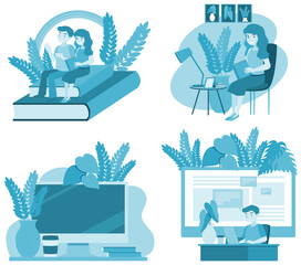 Sticker - Four scenes of people working at home