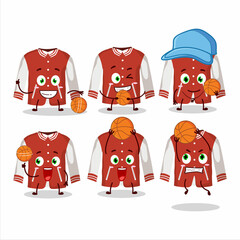 Canvas Print - Talented red baseball jacket cartoon character as a basketball athlete