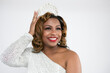 Young African-American Woman Wearing a Crown in a White Dress