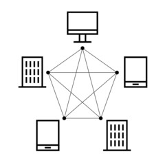 Leinwandbilder - System connect link 
network technology design template. Digital laptop phone building smart contract contain transaction data.