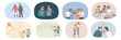© Dzianis Vasilyeu - Collection of happy friends have fun enjoy leisure weekend relaxing together. Set of millennial people students have fun study and rest enjoy college life in campus. Flat vector illustration.