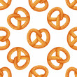 Bavarian pretzel seamless pattern on isolated background. Vector cartoon illustration.