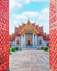 Wall Mural - Wat Benchamabophit temple (called Marble Temple) in Bangkok city