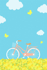 Wall Mural - vector background with a bicycle on the canola flower field for banners, cards, flyers, social media wallpapers, etc.