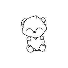 Cute Teddy Bear Linear Hand Drawn Pen Style Icon Isolated On White Background