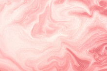 Abstract Fluid Art Background Light Pink And White Colors. Liquid Marble. Acrylic Painting With Rose Shiny Gradient.