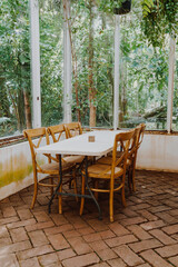 Sticker - empty wood chair and table in restaurant