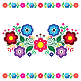Fototapeta Kuchnia - Mexican folk art style vector floral greeting card on invitation pattern inspired by traditional embroidery
 