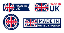Set Of Made In United Kingdom, UK Flag Banner Vector Design