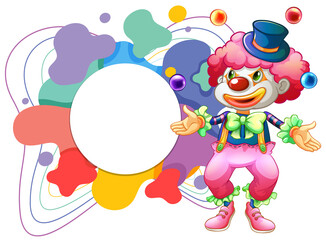 Poster - Cute clown with blank colouful frame banner