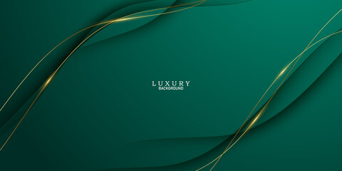 Wall Mural - green abstract background decorated with luxury golden lines vector illustration