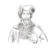 Johannes Gutenberg holding a Book, illustration