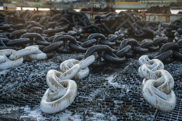 Wall Mural - Ship chains during refurbishment at a ship repair yard