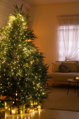 Canvas Print - Stylish living room interior with beautiful Christmas tree