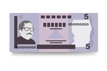 Bangladeshi Taka Vector Illustration. Bangladesh money set bundle banknotes. Paper money 5 BDT. Flat style. Isolated on white background. Simple minimal design.