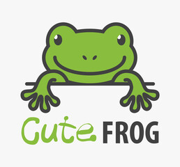 Wall Mural - Logo template with cute frog. Vector logo design toad template for zoo, veterinary clinics, etc. Cartoon animal logo illustration.