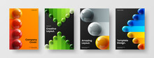 Premium Realistic Balls Magazine Cover Illustration Set. Trendy Booklet A4 Design Vector Concept Composition.