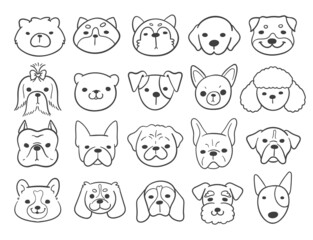  Lines of the faces of various breeds of dogs decorate coloring book for kids