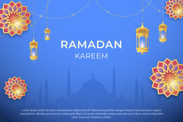 Ramadan kareem, islamic geometric backround, mosque, lantern, light, blue islamic pattern, ramadan mubarak