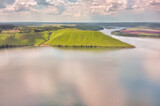 Fototapeta Natura - Magnificent aerial view on small tributary of the Dniester River with picturesque shores. National Nature Park Podilski Tovtry, the Dniester River, Ukraine. Beautiful view from flying drone.
