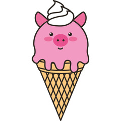 Wall Mural - sweet ice cream pig character