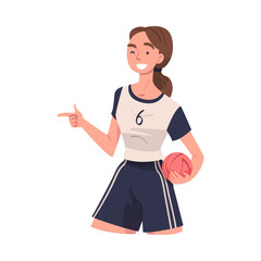 Sticker - Young Woman Volleyball Player Showing Finger Gun Gesture Vector Illustration