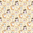 Seamless pattern of cute cartoon shiba inu dog illustration design on yellow background.