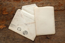 Old Envelope And Letter On A Original 1800s Wooden Background