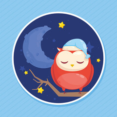 Wall Mural - owl sleeping wearing hat