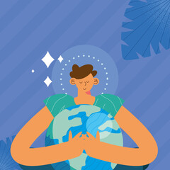 Wall Mural - ecologist man hugging earth