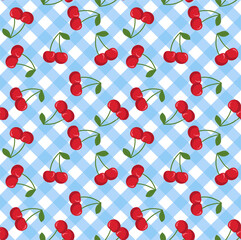 Canvas Print - Cute seamless pattern in cherries. Cartoon style.