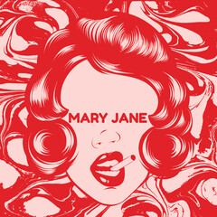 Wall Mural - Mary Jane. Vector hand drawn illustration of girl with cigarette . Template for card, poster, banner, print for t-shirt, pin, badge, patch.