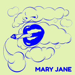 Wall Mural - Mary Jane. Vector hand drawn illustration of mouth with cigarette . Template for card, poster, banner, print for t-shirt, pin, badge, patch.