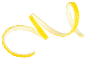 Canvas Print - Twisted lemon peel isolated on a white background, clipping path. Ripe lemon skin, healthy food.