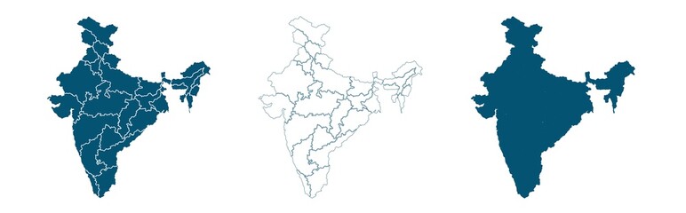 set of s political maps of india with regions isolated on white