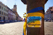 Sign saying We stand by Ukraine in Czech language in Cheb, Czechia, in support against Russian aggression