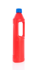 Plastic red bottle isolated over white background