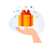 Gift box icon. Cartoon vector render object. Surprise red gift box, birthday celebration, special give away package.
