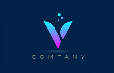 pink blue V alphabet letter logo icon design. Creative template for business and company with dots