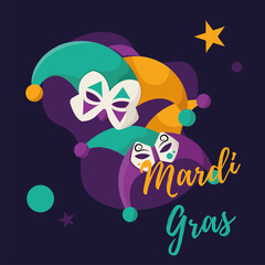 Canvas Print - Colored mardi gras template pair of jester masks Vector