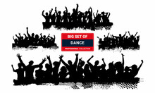 Set Of Party Crowd Dancing Black Silhouette