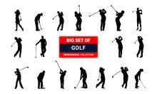 Big Set Of Golf Sports Silhouette, Vector Illustration