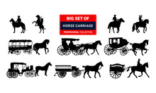 Set Of Horse Carriage Silhouettes Isolated On White Background. 