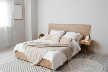 Wall Mural - Comfortable bed and nightstands in room