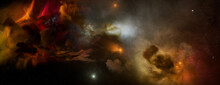 Cosmos Wallpaper With Orange And Blue Nebula.