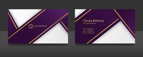 Wall Mural - Modern stylish purple business card vector design. Creative and clean business card template. Luxury elegant business card background in corporate style. Vector illustration