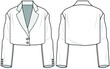 Women Crop Blazer, Fashion blazer Front and Back View fashion illustration vector, CAD, technical drawing, flat drawing.