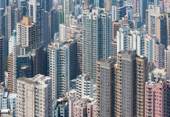 Wall Mural - Aerial view of high rise buildings in Hong Kong city