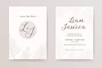 Canvas Print - Minimalist wedding invitation template with hand drawing palm modern watercolor